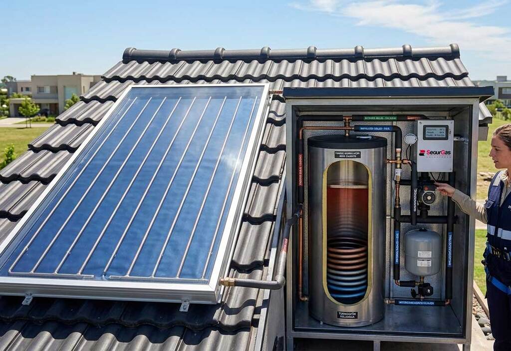 Sistema de energía solar térmica instalado en una vivienda.