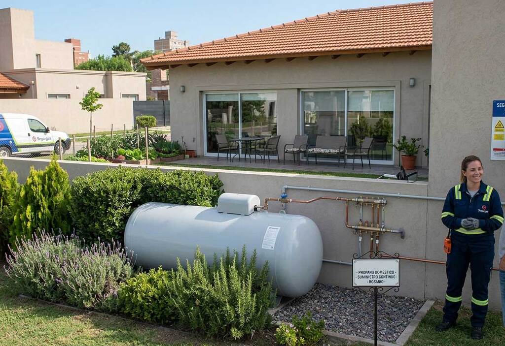 Depósito de GLP para el suministro de gas en una vivienda.